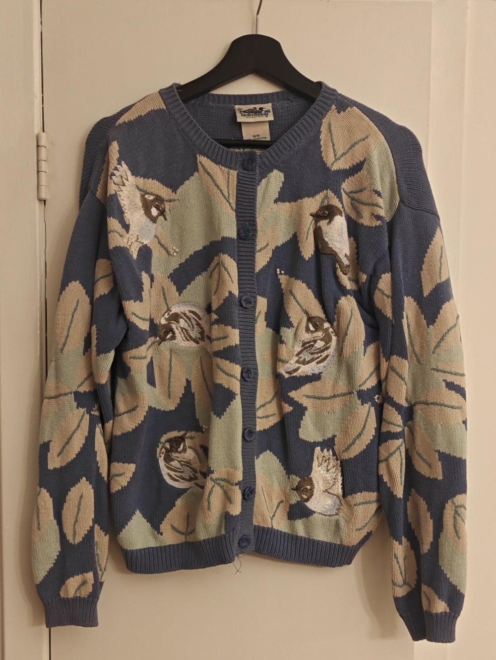 RARE Northern Reflections Vintage Dusty blue Bird knit cardigan